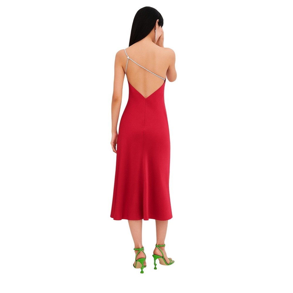 NWT For Love & Lemons Elora Red‎ Rhinestone Strap Slit Midi Cocktail Dress XL
